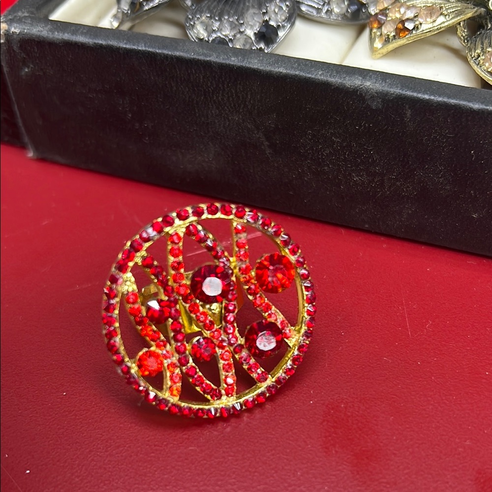 Elegant Red and Gold Brooch